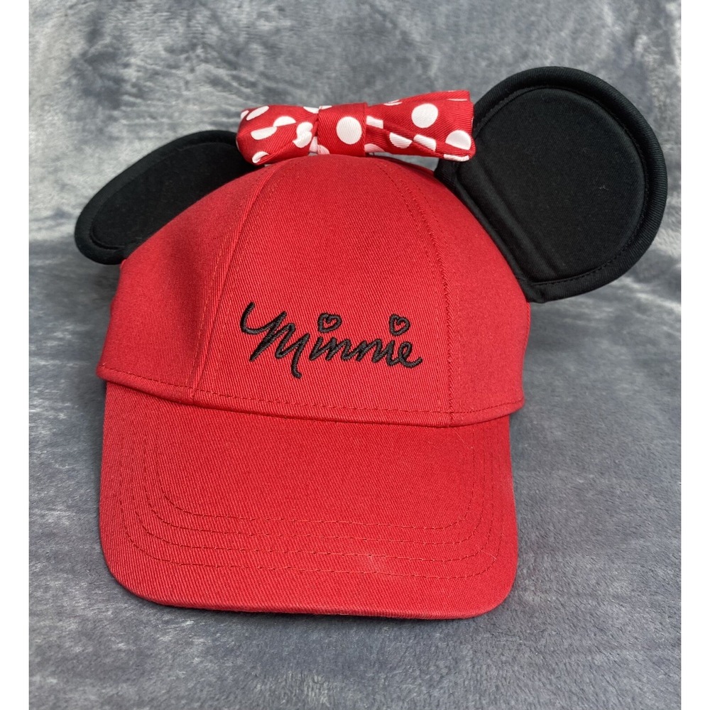 Disney Minnie Mouse With Ears Hat‎ Cap Snapback Red Adjustable Embroidered Bow